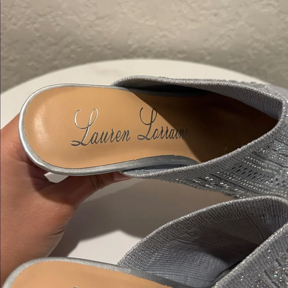 Lauren Lorraine size 6.5 Glittering Silver Wedge Mules - Picture 3 of 8